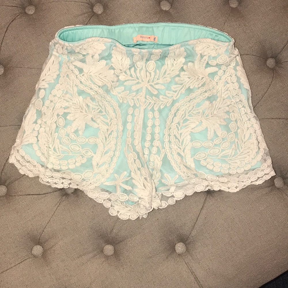 Aqua and Ivory Lace Shorts